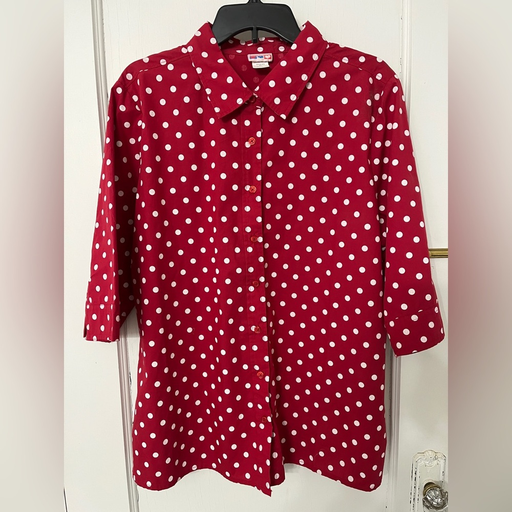 Red/White Polka Dot Shirt by American Sweetheart, XL, 3/4 sleeve